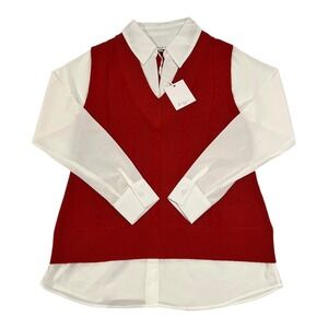 NWT Sioni Milano‎ Women's Sweater Vest Top Layered Look Rusty Eggshell Size S